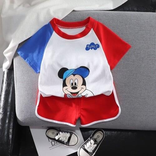 Brand Clothing Kids 2 Piece Set Mickey Print + Shorts Trousera Clothes Baby Toddler Children Short Sleeve Costume Outfit