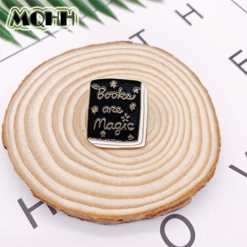 Creative Black Books BOOK ARE MAGIC Enamel Alloy Brooch Personality Badge Collar Pins Bag Accessories Jewelry Gifts For Students