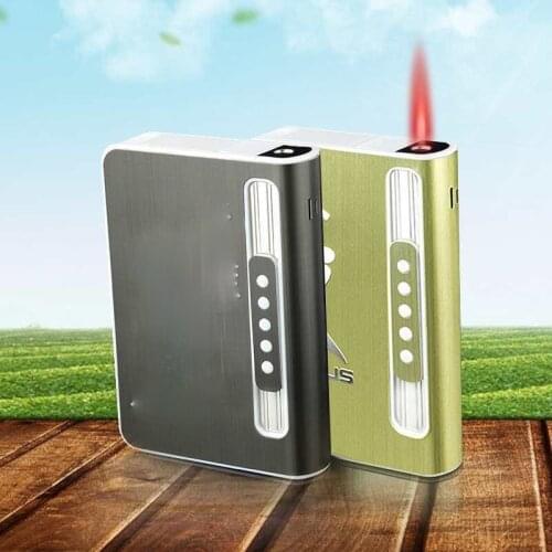 Metal Cigarette Case Inflatable Windproof Lighter Cigarette Case Ten Sticks Portable Smoking Accessories Gadgets for Men