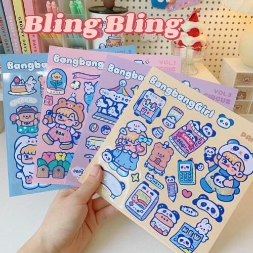 Cute Cartoon Hand Book Stickers Cute Cartoon Transparent Diary Photo Album Decoration Stickers for School Stationery Stickers
