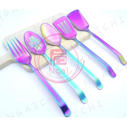 Oversize Filter Scoop Spatula Turner Big Fork Strainer Set Rainbow Stainless Steel Kitchenware Kitchenware Cooking Tools 5pc/set