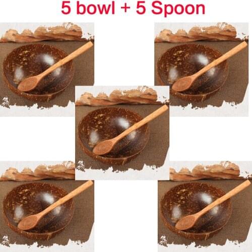 Natural Coconut Bowl set Spoon Fruit Salad Noodle Rice Bowl Wooden handmade crafts coconut Japanese-style Tableware restaurant
