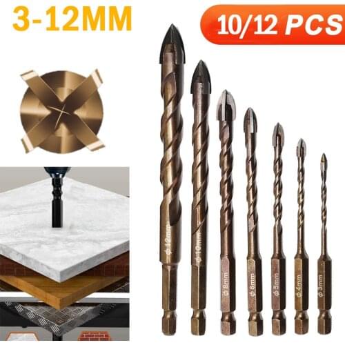 Cross Hex Tile Drill Bits Set for Glass Ceramic Concrete Hole Opener Brick Hard Alloy Triangle Bit Tool Kit Drill Size 3-12 mm