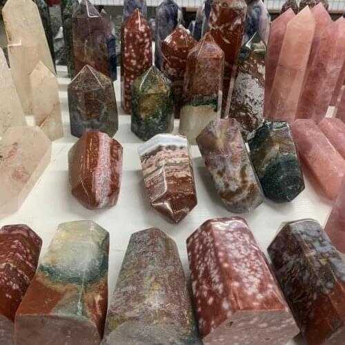 Natural Agate Crystal Point Aquatic Agate Tower Large Size Quartz Obelisk Mineral Reiki Healing Stone Ornaments Home Decor