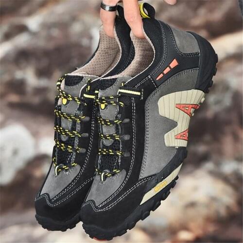 New mountain cross-country running shoes non-slip low-top matte leather mens shoes wear-resistant outdoor mountaineering travel