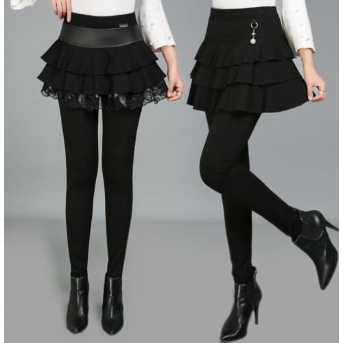 2020 autumn and winter inside velvet outer wear leggings skirt women leggings fake two-piece culottes DDK492