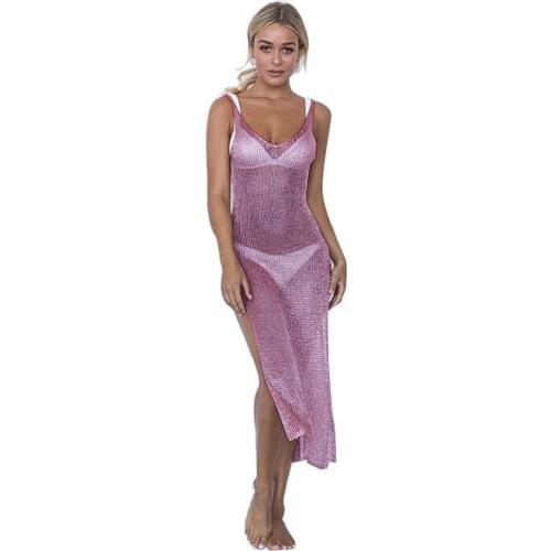 Sexy Sheer Net Mesh Knitted Glitter Tunic Beach Cover Up Cover-ups Long Beach Dress Beach Wear Beachwear Female Women Robe