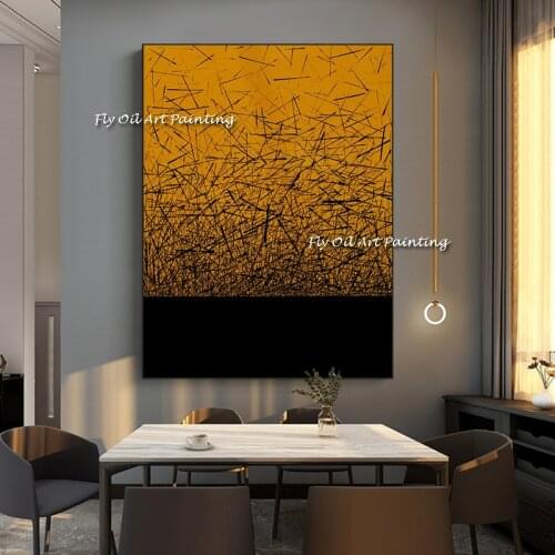 Handmade yewllow black vein canvas wall art painting simple modern colorful oil paintings on canvas china acrylic Pictures