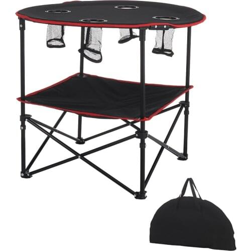 Folding Table with 4 Cup Holders Carry Bag for Travel Camping Beach Backpacking Outdoor Desk