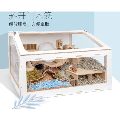 Oblique Door Timber Crib Hamster Djungarian Hamster Macaroni Ornamental Cage Landscape Villa guinea pig house small pet cage