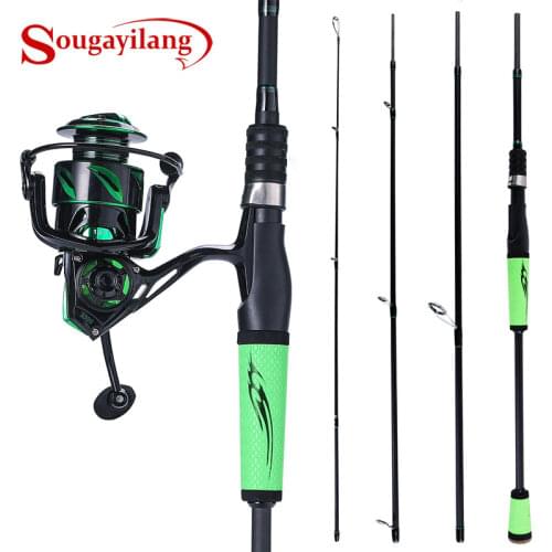 Sougayilang 4 Section Carbon Spinning Fishing Rod Reel Combo 2.1M 2.4M Portable Lure Rod with 12+1BB Spinning Fishing Reel Set