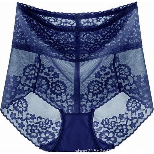 High Waist Belly Lace Panties Ladies Sexy and Charming Body Shaping Large Size Hips Slimming Cotton Crotch Summer Thin Section