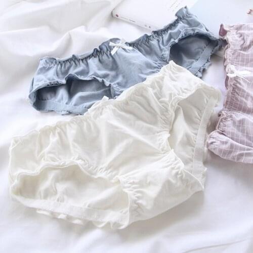 Ruffle Panties Cotton Breathable Underpants Girls Lolita Plaid Cute Briefs Middle Waist Young Lady Women Underwear Plus Size