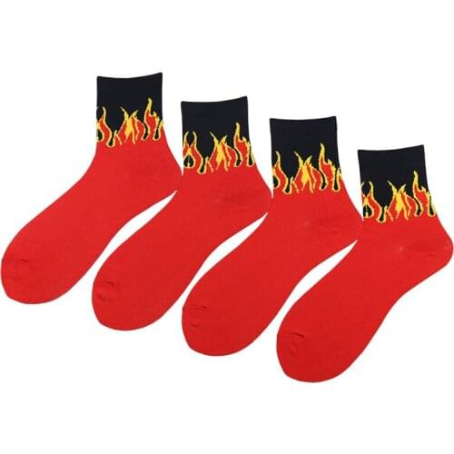 Red Flame Pattern Hip Hop Street Socks Men and Women Trend Fashion Cotton Summer Breathable