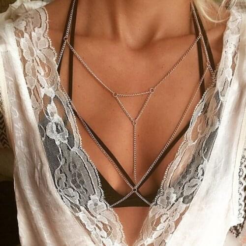 Vintage Fashion Gold Silver Link Jewelry Bra Multilayer Sexy Beach Bikini Harness Necklaces Women Body Jewelry Jewelry Gift