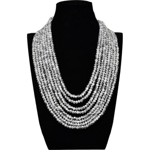 Silver multi-layer transparent cutting pearl and Glass Crystal gem necklaces can be used as holiday gifts