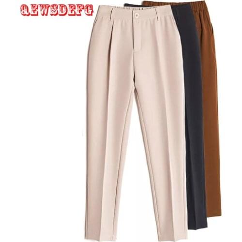 2021 New Womens Casual Harem pants Spring Summer Fashion Loose Ankle-length Female Classic High Elastic Waist Black