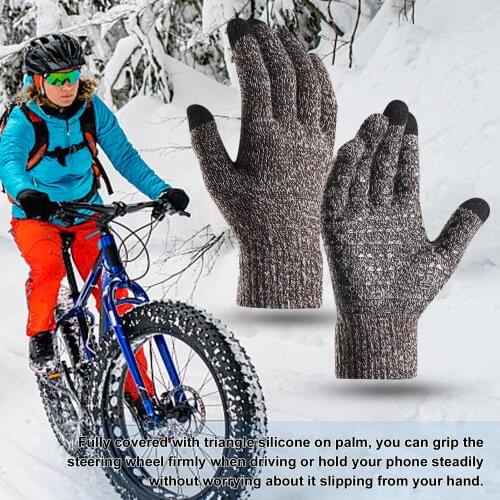 Winter Gloves for Men and Women Touch Screen Anti-Slip Silicone Gel Elastic Cuff Thermal Soft Knit Stretchy Material Motorcycle