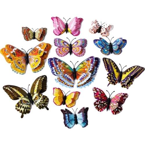 12pcs 3D Luminous Double wings Butterfly Sticker Art Decal Home Decor PVC Wall Mural Stickers DIY Christmas Wedding Decoration