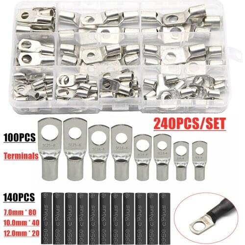 240/140 Pcs Assortment Copper Lug Ring Car Battery Terminals Electrical Wire Crimp Connector Automotive Connectors With Cover