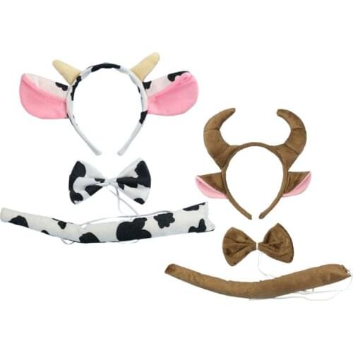 3 Pcs/set Cow Animal Headwear Set Kids Girls Boys Headbands Bow Tie Halloween Children Day Dress Up Decoration Headband Gifts