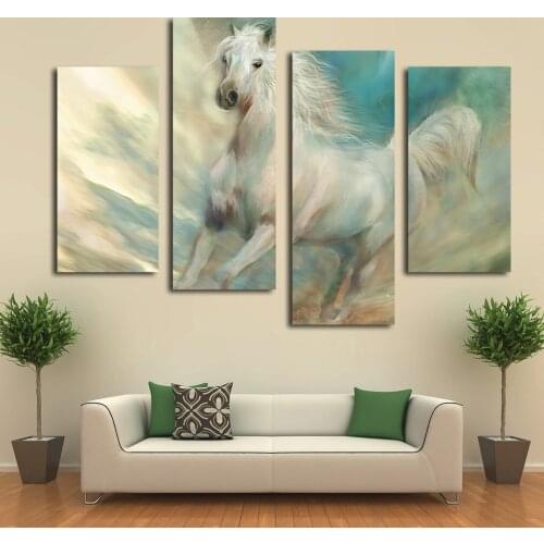 Abstract Running Horse Oil Painting On Canvas Art Unique Home Decor Modular Picture Gift Wall Painting 4 Panel Painted Tableau