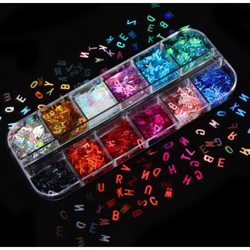 Mirror Sparkly Letter Shape Nail Glitters Sequins Paillette Mixed Neon Holo Laser Nail Art 3D Flakes Slices Art Decorations Tips