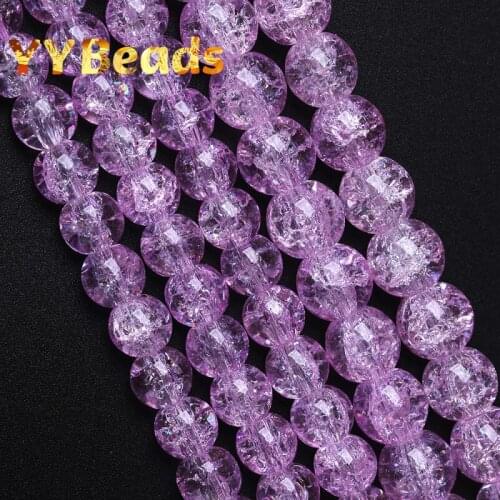 Natural Light Purple Cracked Crystal Stone Beads Round Loose Charm Spacer Beads For Jewelry Making Bracelets Accessories 8-12mm
