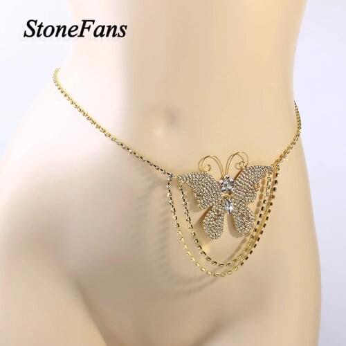StoneFans Rhinestone Jiewelry Sexy Butterfly Waist Chain Belt Crystal Harness Bikini Body Chains Jewelry for Women Belly Gifts