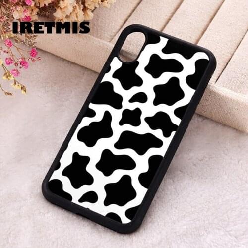 Iretmis 5 5S SE 2020 Phone Cover Case for iPhone 6 6S 7 8 Plus X Xs XR 11 12 Mini Pro Max Rubber Silicone Cow Skin Pattern