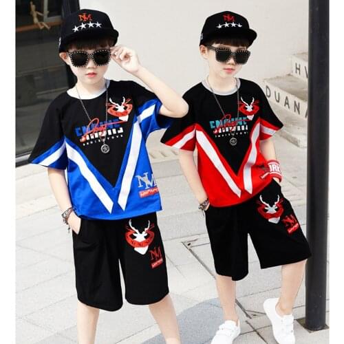 Childrens Wear 8 15year-Old Children Hit Color Western Short-Sleeved Loose Sports Suit Trendy Activewear Fitness Apparel