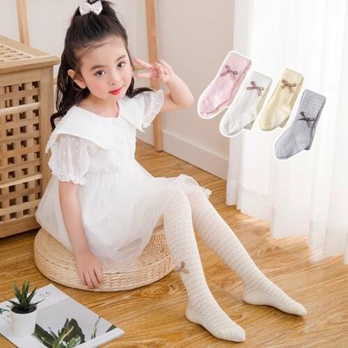 Childrens pantyhose summer pure cotton mesh bowknot leggings small and medium-sized childrens mesh breathable mosquito socks