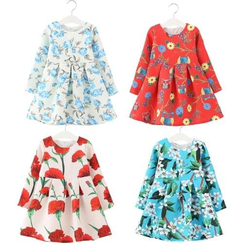2-8 Years Kids Autumn Printed Sweet Girls Long Sleeve Princess Dresses Floral Print Party Dresses Children Clothing