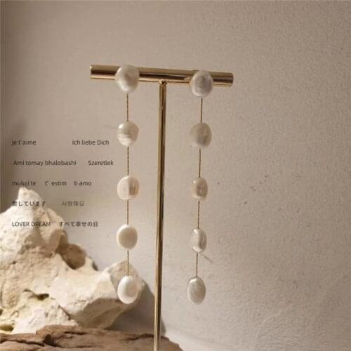 Elegant Long Thread Natural Freshwater Pearl Earrings Beaded Pearls Tassel Earrings for Women Minimalist Wedding Bridal Jewelry