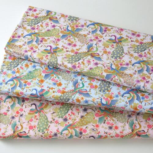 Phoenix Style Cotton Cherry Blossom Bronzing Fabric, Precut Sewing Fabric Patchworks Quilting DIY Japanese Fabric