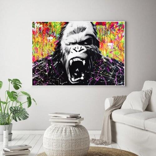 Modern Street Wall Graffiti Art Canvas Painting Angry Abstract Orangutan Art Canvas Prints for Kids Room Cuadros Decoration