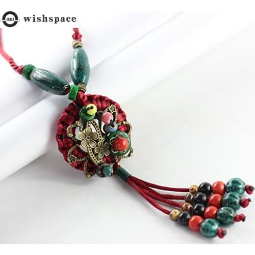 Wishspace ceramic knitting sweater chain tassel restoring ancient ways is popular long necklace pendant jewelry
