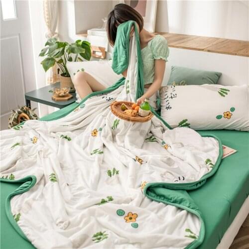 4pcs Set Cartoon Style Summer Quilt Full Queen Quilt Sofa Bed Cover Children Bedspread Sheet Soft Cotton Towel Blankets For Beds