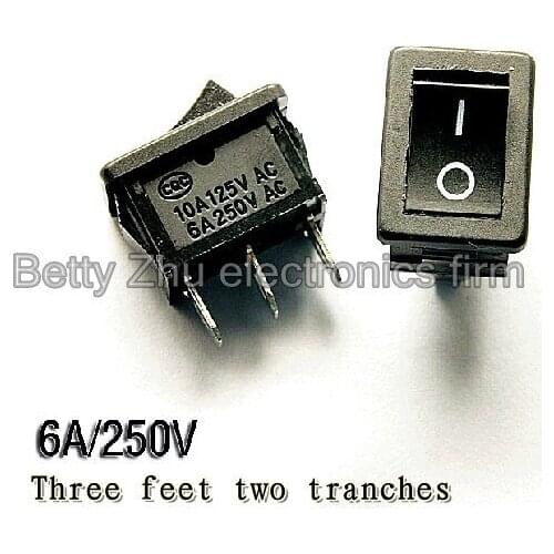 50PCS/LOT Rocker Switch Rocker Power Switch KCD1-102 Black 3 feet 2 files 6A/250V 10A125V