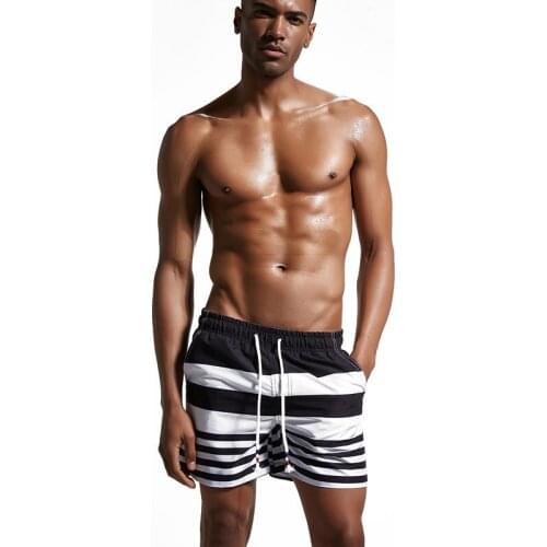 2021 Summer MenS Beach Pants Casual Loose Stripe Short Trunks Swimsuits Comfortable Soft Swimwear Man Young Guy Boxer Shorts