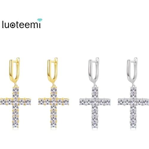 LUOTEEMI Fashion Cross Pendant Pendientes Drop Dangle Earrings Punk Jewelry Friendship Gifts Cubic Zirconia Pendientes Colgantes