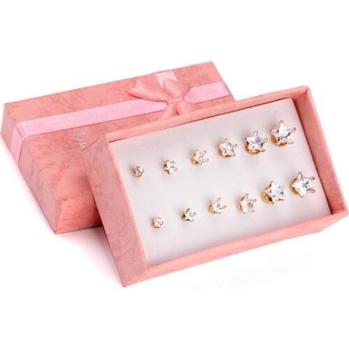LUXUKISSKIDS Jewellery Star Zircon Stud Earring Sets For Women Gold/Steel 6pairs/box vintage Earring 2020 Fashion Jewelry