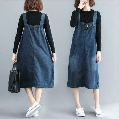 Hot Fashion Womens Loose Jean Dress Suspender Denim Overall Bib Dress Pinafore