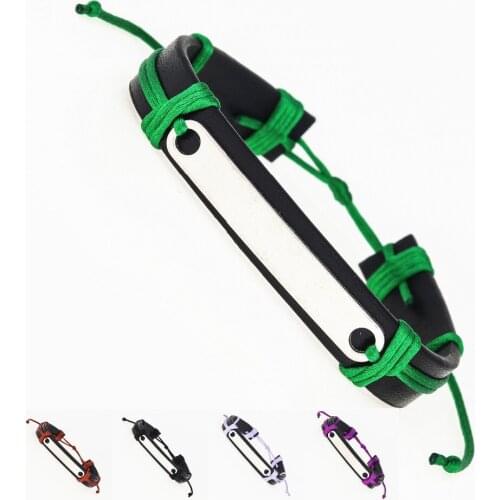 Fashion Casual Antique Silver Color 4.5*0.6cm Glossy Bronze Engraving LOGO Charm Leather Bracelets for Jewelry Mens Bracelets