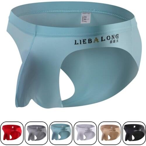 Male Underpants Cueca calzoncillos M-XXL Sexy Men Underwear Briefs Shorts Ice Silk Panties Gay Solid Breathable U Convex Pouch