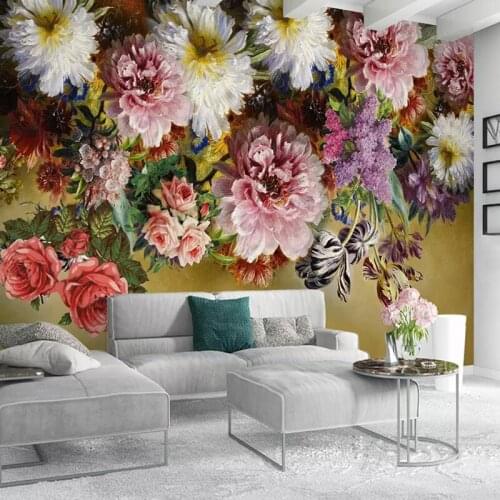 Custom Any Size 3D Wall Mural Wallpaper Painting European Style Retro Hand Painted Floral Flowers Living Room Sofa Bedroom Decor