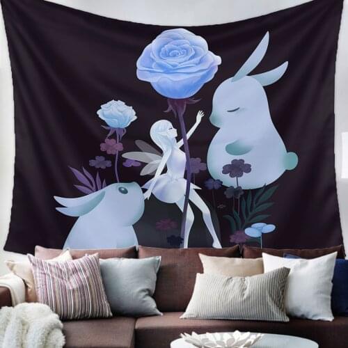 Elf Bunny Rose Leaf Tapestry Wall Hanging Living Room Decor Wall Hanging Tapestry Yoga Mat Home Decor Art