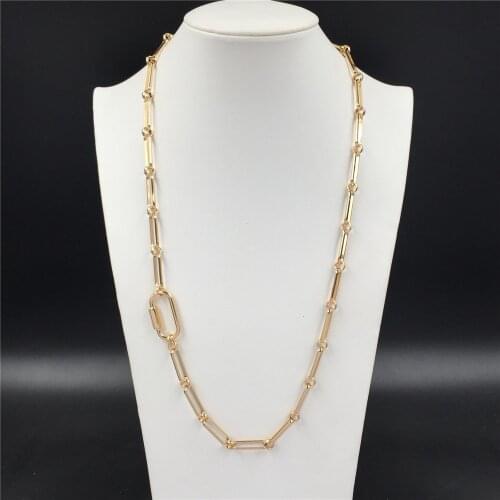 New Trendy Gold Color Plating Special Chain Clip Pendant Linked Long Necklace For Women Girl Sweater Wearing