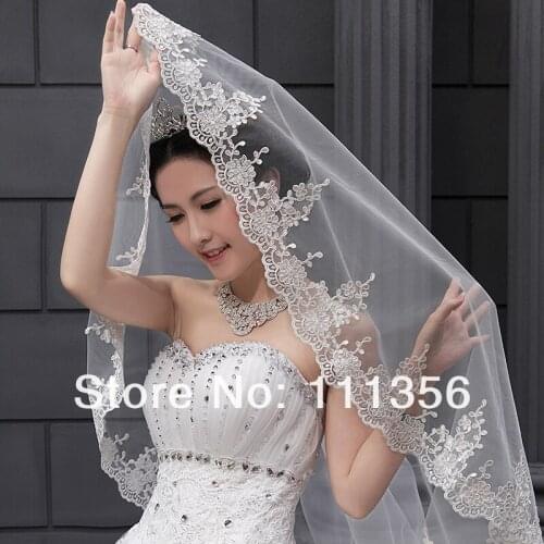 New 1-Layers Alencon Lace edge Headpiece of lace Bridal Long Veils Wedding Accessories Veils