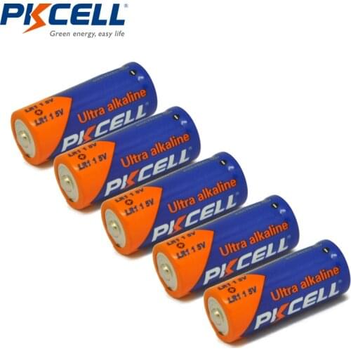 PKCELL 5PC 1.5V N Size Alkaline duty Battery Primary and Dry Batteries LR1 AM5 E90 AM5 MN9100 for Toys, Speaker, Remote Control